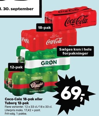 Kvickly Coca-cola 18-pak eller tuborg 12-pak tilbud
