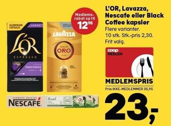 Kvickly L'or, lavazza, nescafe eller black coffee kapsler tilbud