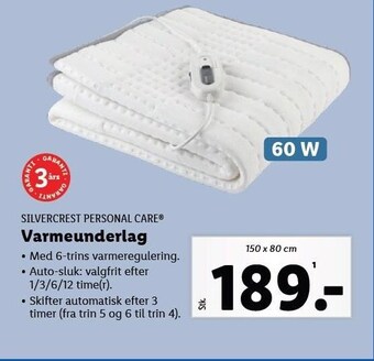 Lidl Silvercrest peronal care varmeunderlag tilbud