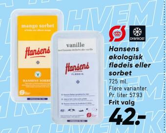 Bilka Hansens økologisk flødeis eller sorbet tilbud