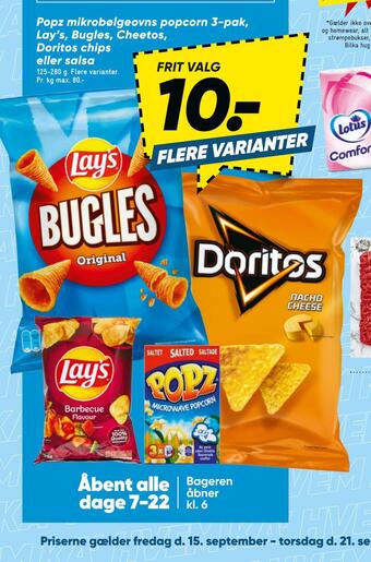 Bilka Popz mikrobølgeovns popcorn 3-pak, lay's, bugles, cheetos, doritos chips eller salsa tilbud
