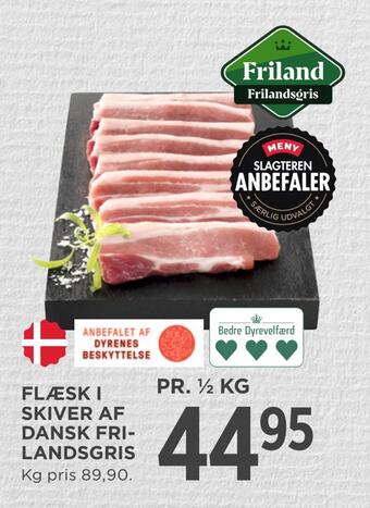 MENY Flæsk i skiver af dansk frilandsgris tilbud
