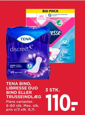 Tena bind, libresse duo bind eller trusseindlæg