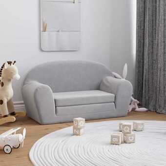 2-personers sofa til børn blødt plys lysegrå