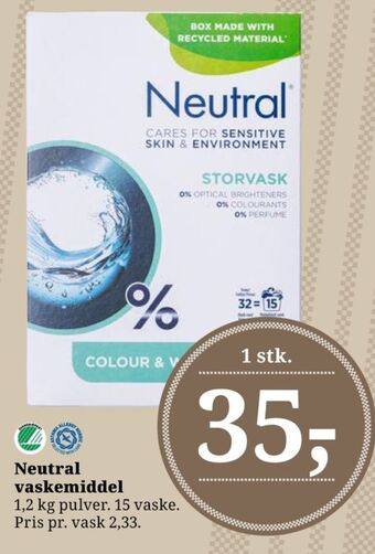 Neutral vaskepulver