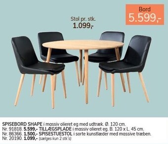 Daells Bolighus Spisebord shape, tillægsplade eller spisestuestol tilbud
