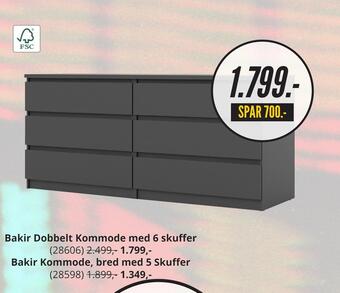 Bakir dobbelt kommode med 6 skuffer
