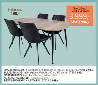 Sættilbud bord + 4 stole