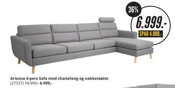 My Home Arizona 4-pers sofa med chaiselong og nakkestøtte tilbud