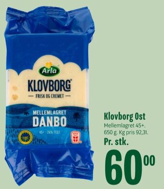 Min Købmand Klovborg skæreost danbo mellemlagret tilbud
