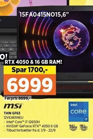 Power Msi thin gf63 tilbud