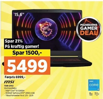 Power Msi thin gf63 tilbud