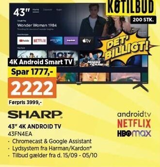 Power Sharp 43'' 4k android tv tilbud