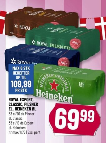 Løvbjerg ROYAL EXPORT, CLASSIC, PILSNER EL. HEINEKEN ØL tilbud