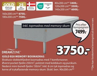 JYSK DREAMZONE GOLD B20 MEMORY BOXMADRAS tilbud