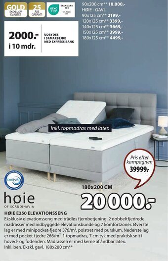 JYSK HØIE E250 ELEVATIONSSENG tilbud