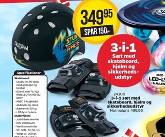 3-i-1 sæt med skateboard, hjelm og sikkerhedsudstyr