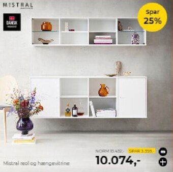 Møblér Mistral reol og hængevitrine tilbud