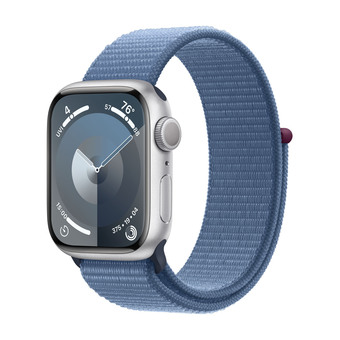 Apple watch series 9 gps 41 mm sølvfarvet aluminium urkasse med vinterblå sport loop
