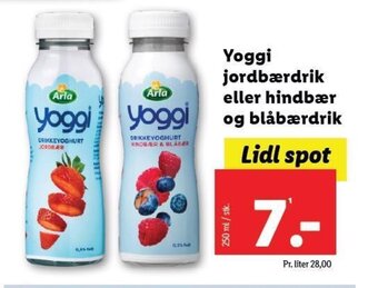 Lidl Yoggi jordbærdrik eller hindbær og blåbærdrik tilbud