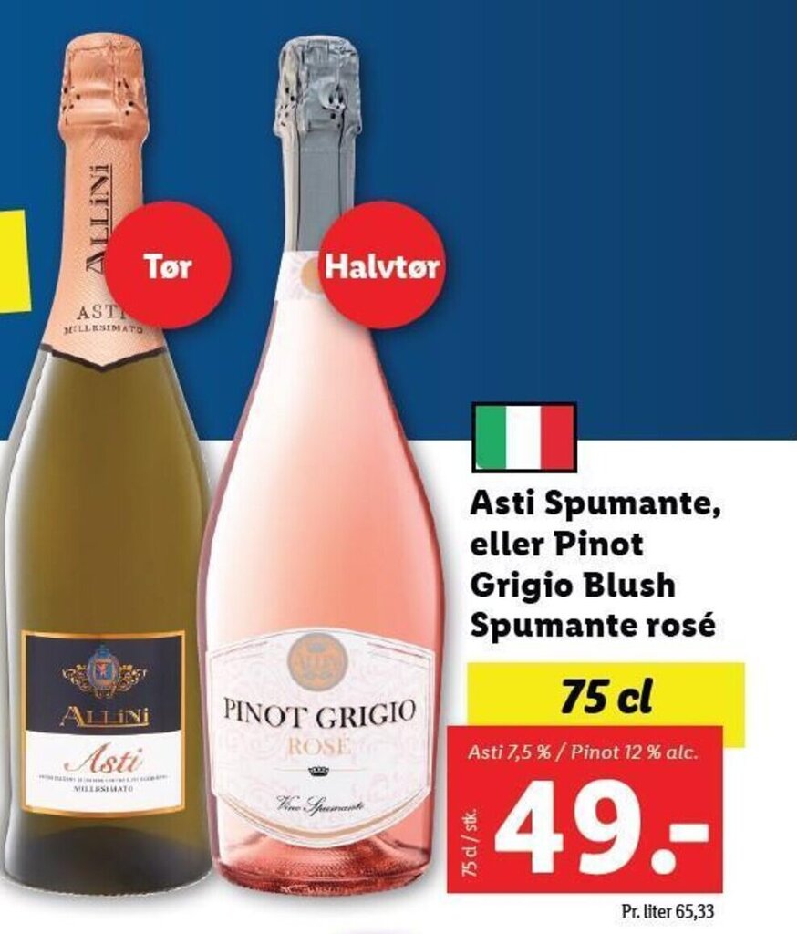 Asti Spumante, eller Pinot Grigio Blush Spumante rosé tilbud hos Lidl