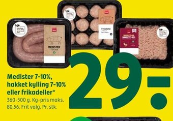 Coop 365 Medister 7-10%, hakket kylling 7-10% eller frikadeller tilbud