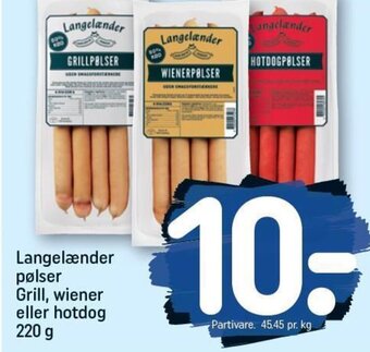 Rema 1000 Langelænder pølser Grill, wiener eller hotdog 220 g tilbud