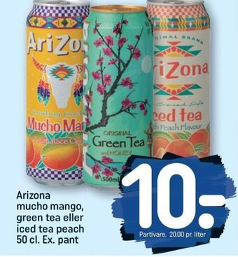 Arizona mucho mango, green tea eller iced tea peach 50 cl. Ex. pant