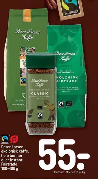 REMA 1000 Peter Larsen økologisk kaffe, hele bønner eller instant Fairtrade 100-400 g tilbud