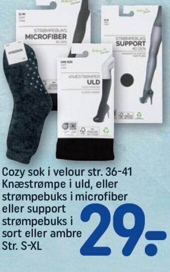 REMA 1000 Cozy sok i velour str. 36-41 Knæstrømpe i uld, eller strømpebuks i microfiber eller support strømpebuks i sort eller ambre tilbud