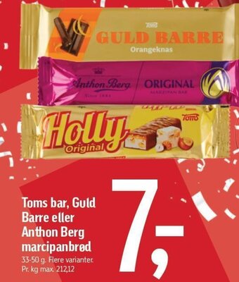 Føtex Toms bar, Guld Barre eller Anthon Berg marcipanbrød tilbud