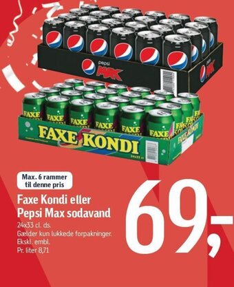 Føtex Faxe Kondi eller Pepsi Max sodavand tilbud