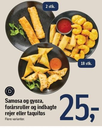 Føtex Samosa og gyoza, forårsruller og indbagte rejer eller taquitos tilbud