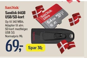 Sandisk 64GB USB/SD-kort