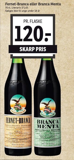 SPAR Fernet-Branca eller Branca Menta 70 cl tilbud