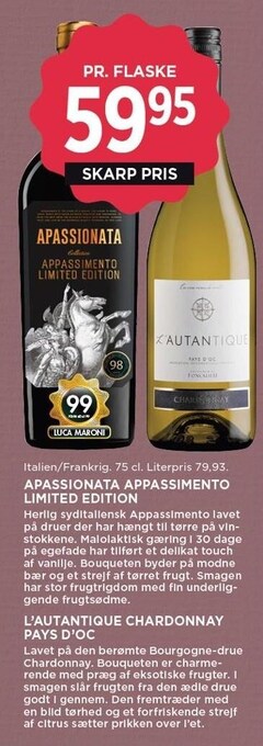 MENY Apassionata appassimento limited edition el. l'autanitique chardonnay pays d'oc tilbud