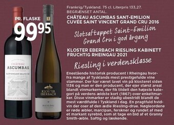 MENY Château ascumbas sant-emilion cuvée saint vincent grand cru 2016 el. kloster eberbach riesling kabinett fruchtig rheingau 202 tilbud
