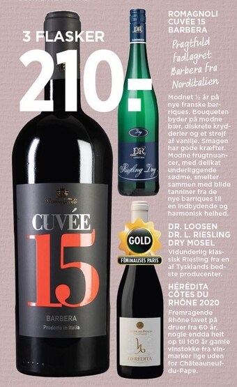 MENY Romagnoli cuvée 15 barbera, dr. loosen dr. l. riesling dry mosel el. hérédita côtes du rhône 2020 tilbud