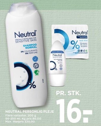 MENY Neutral personlig pleje tilbud