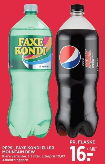 MENY Pepsi, faxe kondi eller mountain dew tilbud