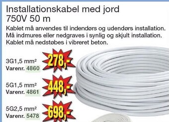 Harald Nyborg Installationskabel med jord 750v 50 m tilbud