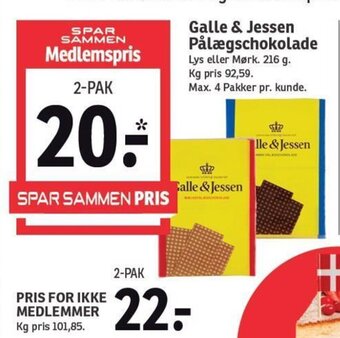 SPAR Galle & Jessen Pålægschokolade tilbud
