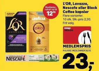 Kvickly L'or, lavazza nescafe eller black coffee kapsler tilbud