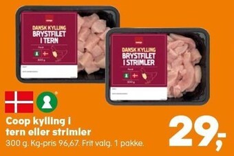 Kvickly Coop kylling i tern eller strimler tilbud
