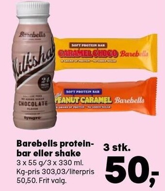 Kvickly Barebells proteinbar eller shake tilbud
