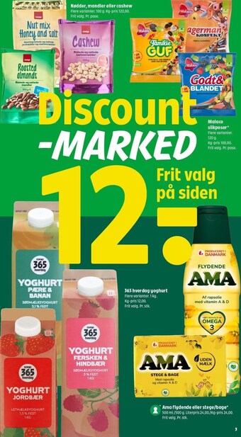 Coop 365 Nødder, mandler eller cashew, malaco slikposer, 365 hverdag yoghurt el. ama flydende eller stege/bage tilbud