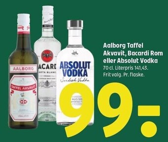 Coop 365 Aalborg taffel akvavit, bacardi rom el. absoulut vodka tilbud