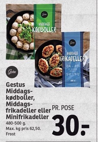 SPAR Gestus middagskødboller, middagsfrikadeller eller minifrikadeller tilbud