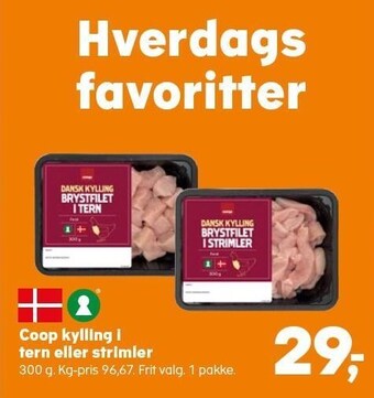 SuperBrugsen Coop kylling i tern eller strimler tilbud
