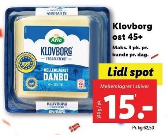Lidl Klovborg ost 45+ tilbud